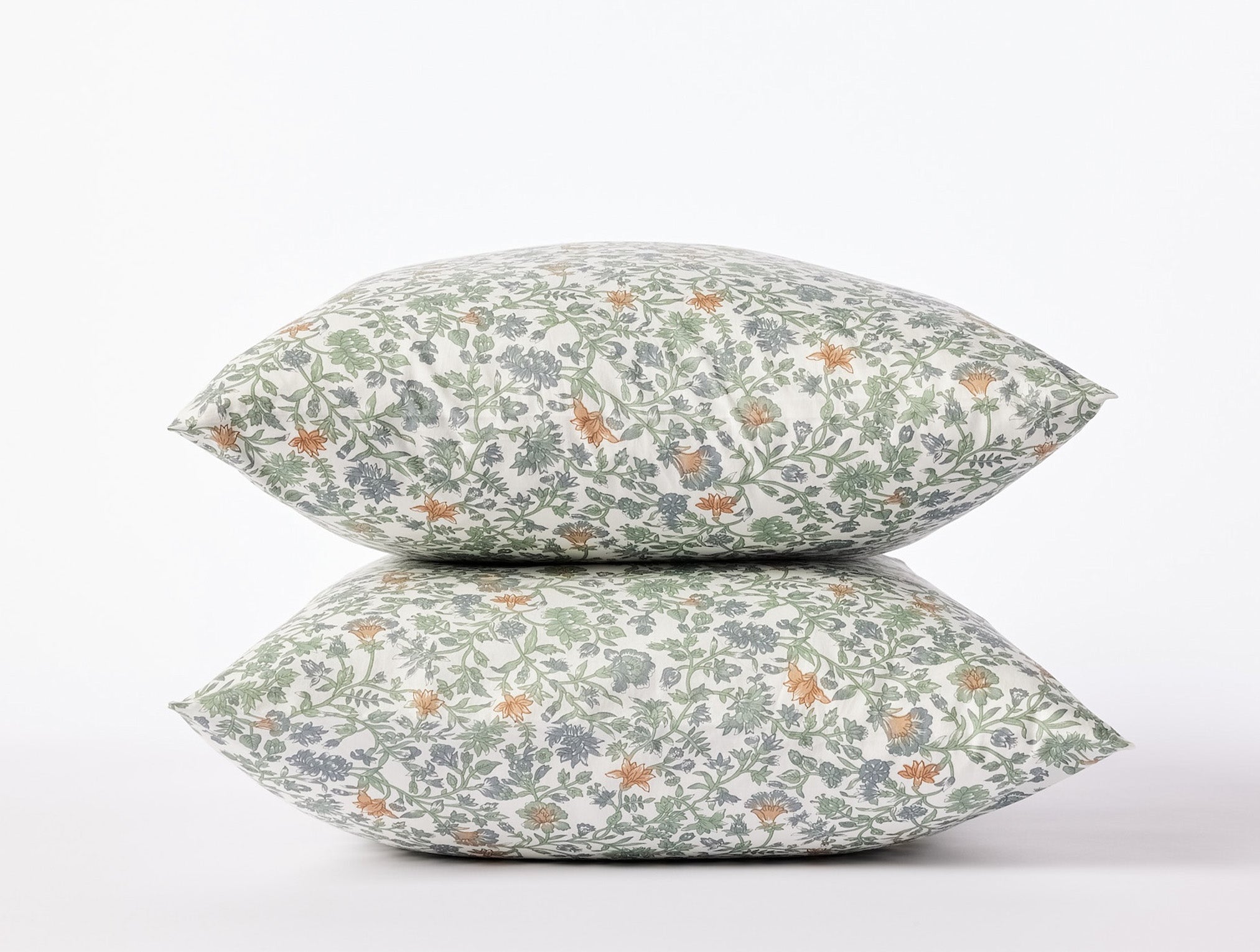 Organic Print Percale Pillowcases Sage Garden