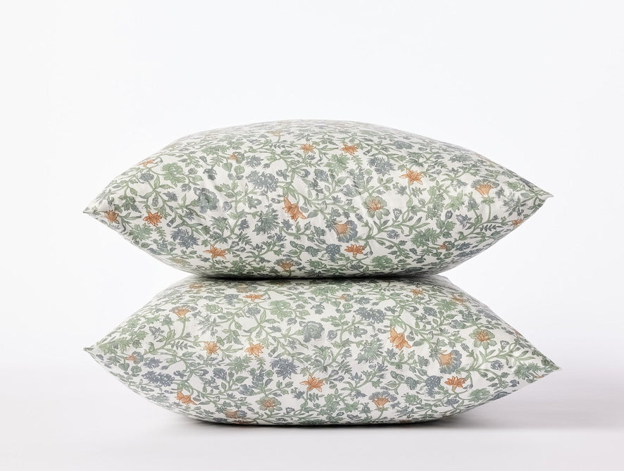 Organic Print Percale Pillowcases Sage Garden